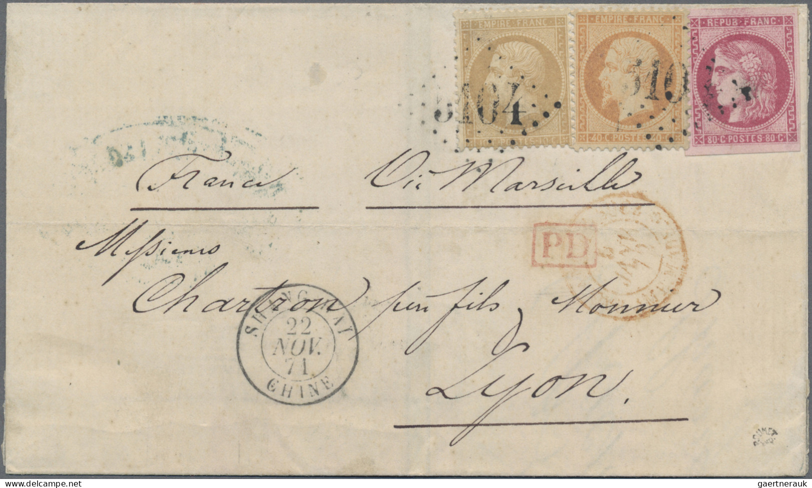 China - Foreign Offices: France, 1871 (Nov 22) Cover To Lyon Carried At Single R - Otros