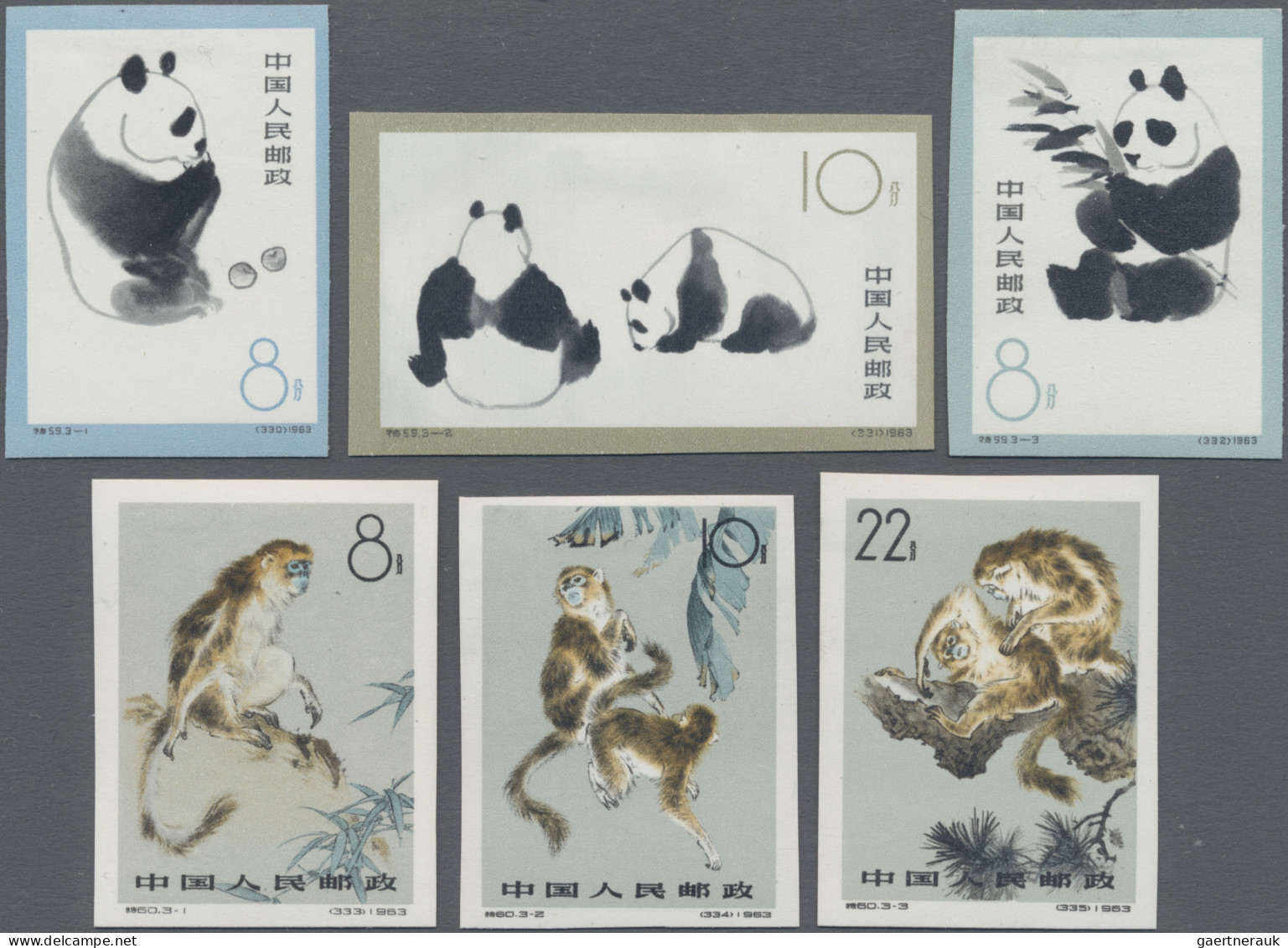 China (PRC): 1963, Pandas Set (S59) And Gold Nose Apes Set (S60), Both Imperfora - Neufs
