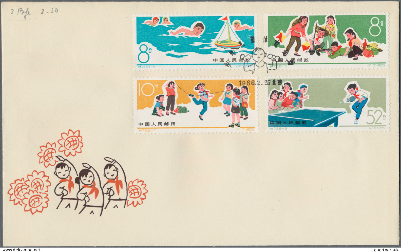 China (PRC): 1966, Children's Sports (S72), two complete sets of eight on four o