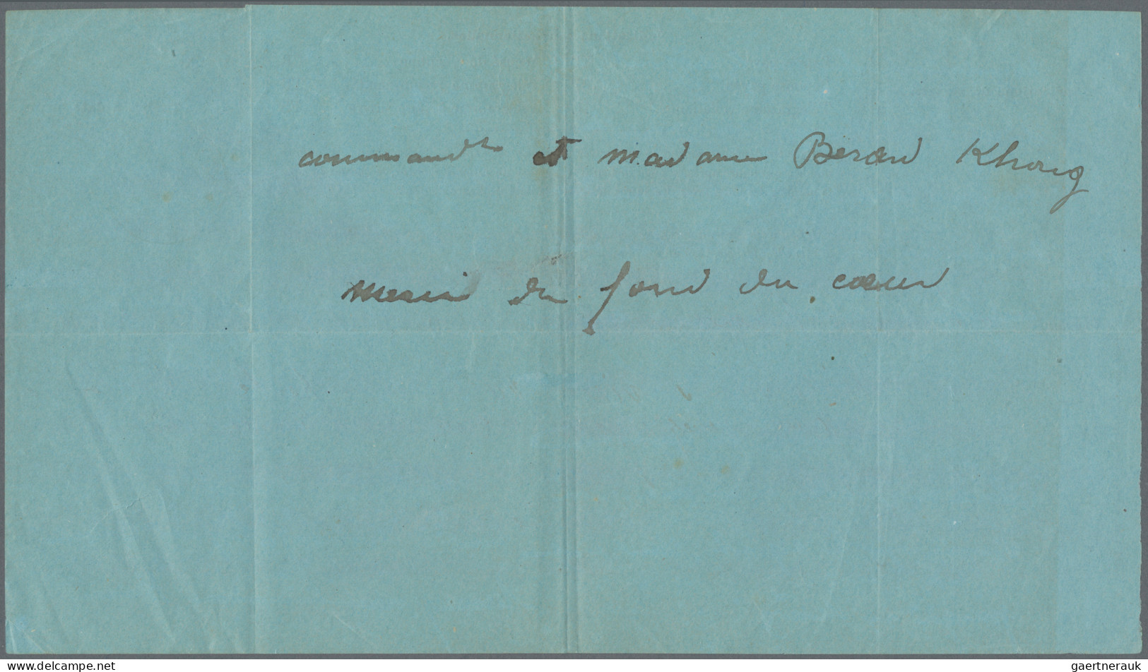 French Indochine: 1895 Telegram Form (blue) Dated '8th Mars 1895' Addressed To K - Briefe U. Dokumente