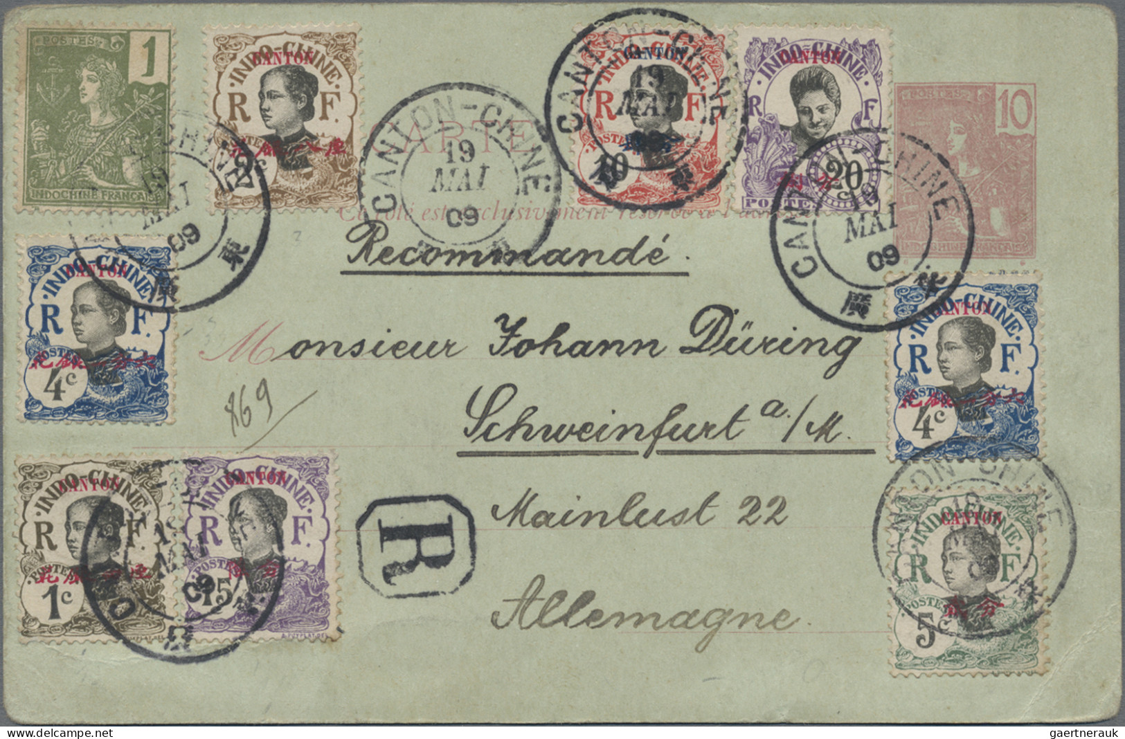 Canton (Guangzhou): 1906, Two Stationery Cards 10 C. Uprated Various Ovpt. Issue - Autres & Non Classés