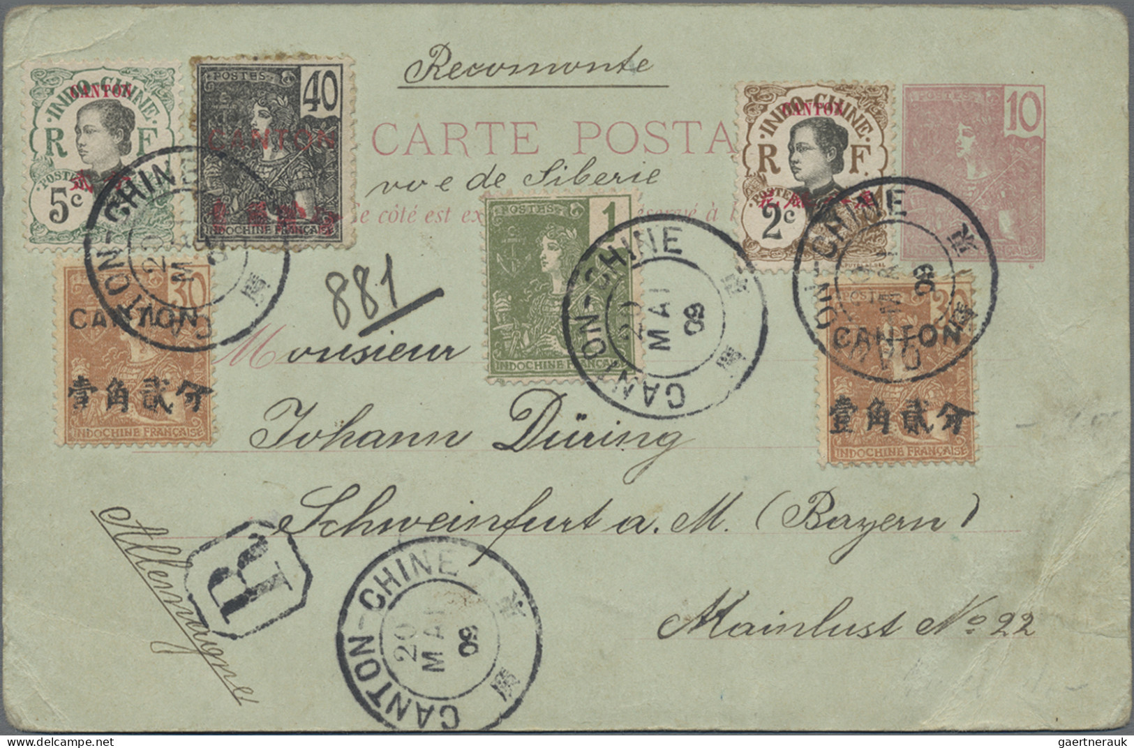 Canton (Guangzhou): 1906, Two Stationery Cards 10 C. Uprated Various Ovpt. Issue - Sonstige & Ohne Zuordnung