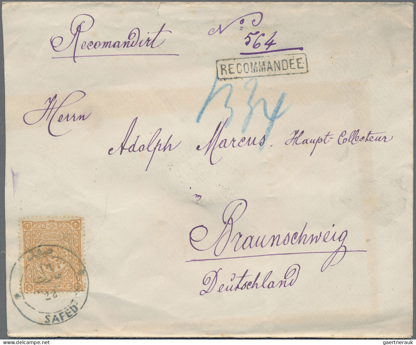 Holy Land: 1892/94 Two Covers From Safed To Braunschweig, Germany Cancelled By B - Palestine