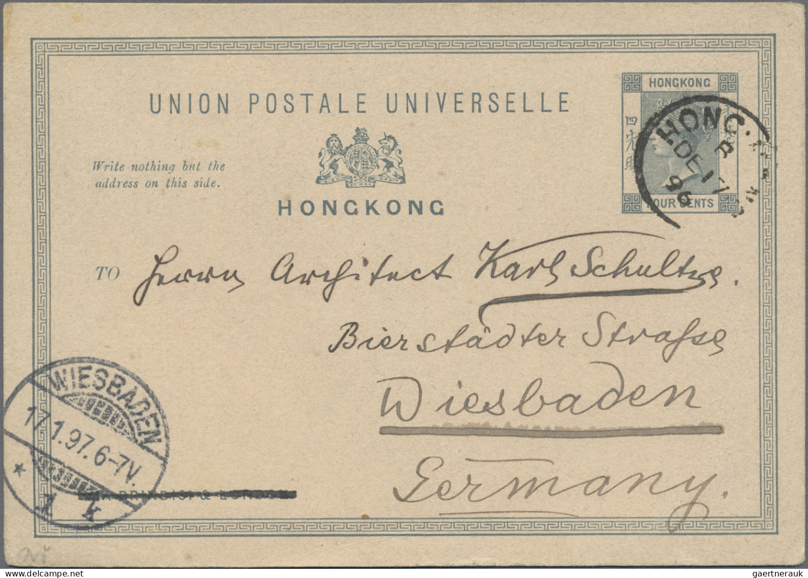 Hong Kong - Postal Stationery: 1894/1900, Three Different QV Cards Used To Germa - Postwaardestukken