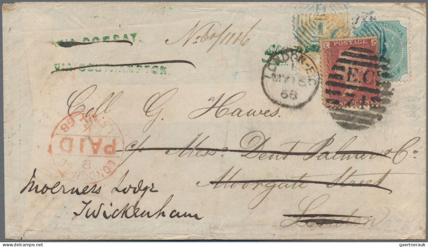 India: 1868 Cover From Calcutta To London And Redirected To Twickenham, Franked - 1882-1901 Imperium