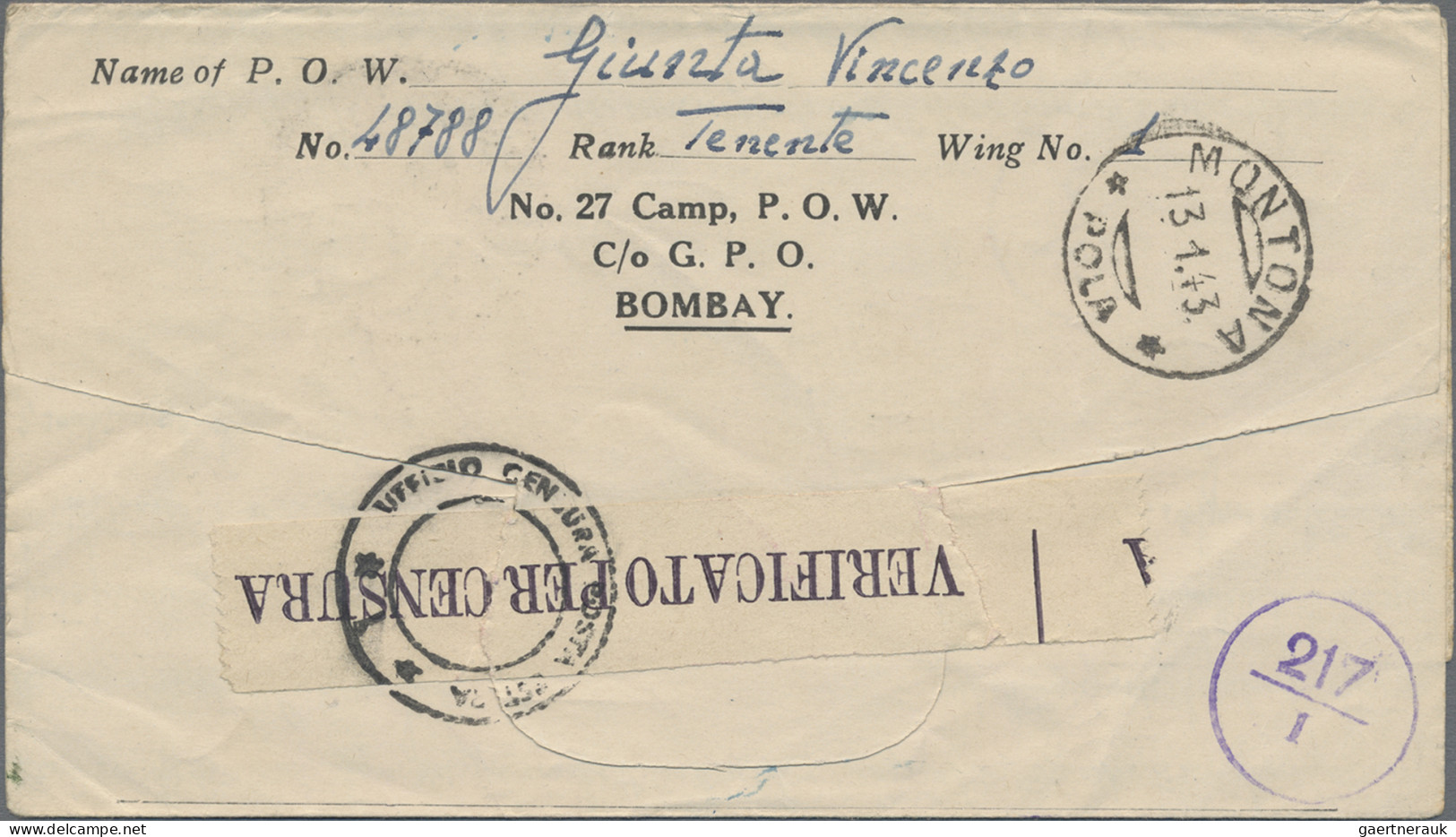 India: 1942/43 Two Letter Sheets Printed "Service Of Prisoners Of War" And On Ba - Covers & Documents