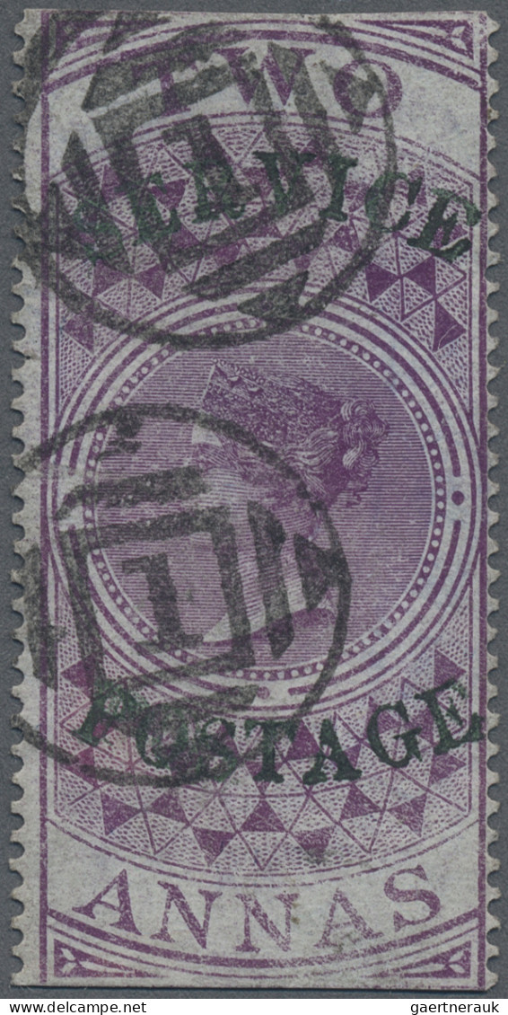 India - Service Stamps: 1866 Fiscal 2a. Purple Surcharge "SERVICE/POSTAGE" In Gr - Timbres De Service