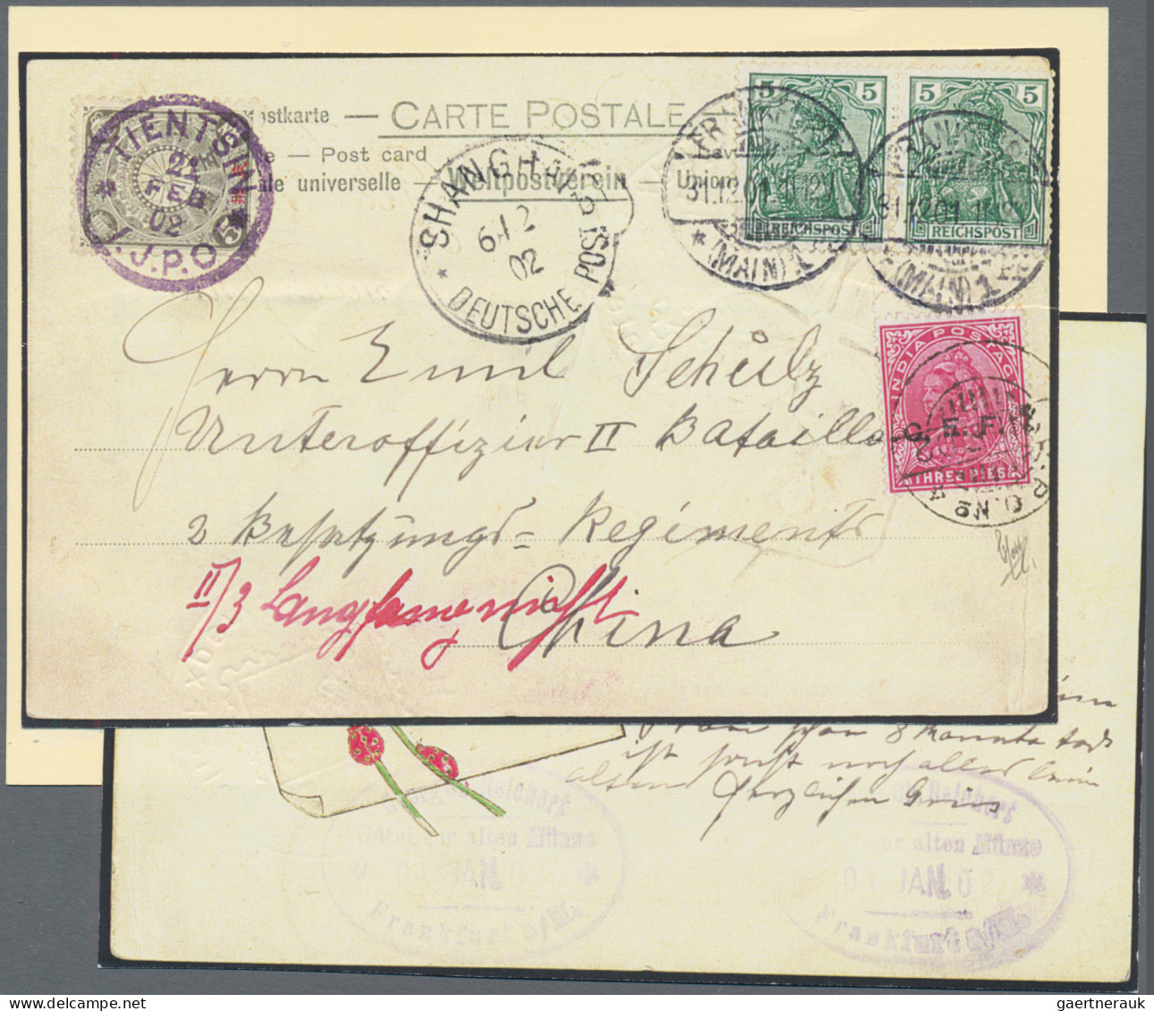 India - Field Post: 1901/1902, Germany, 2 X 5 Pf Green On Picture Postcard "New - Franchise Militaire