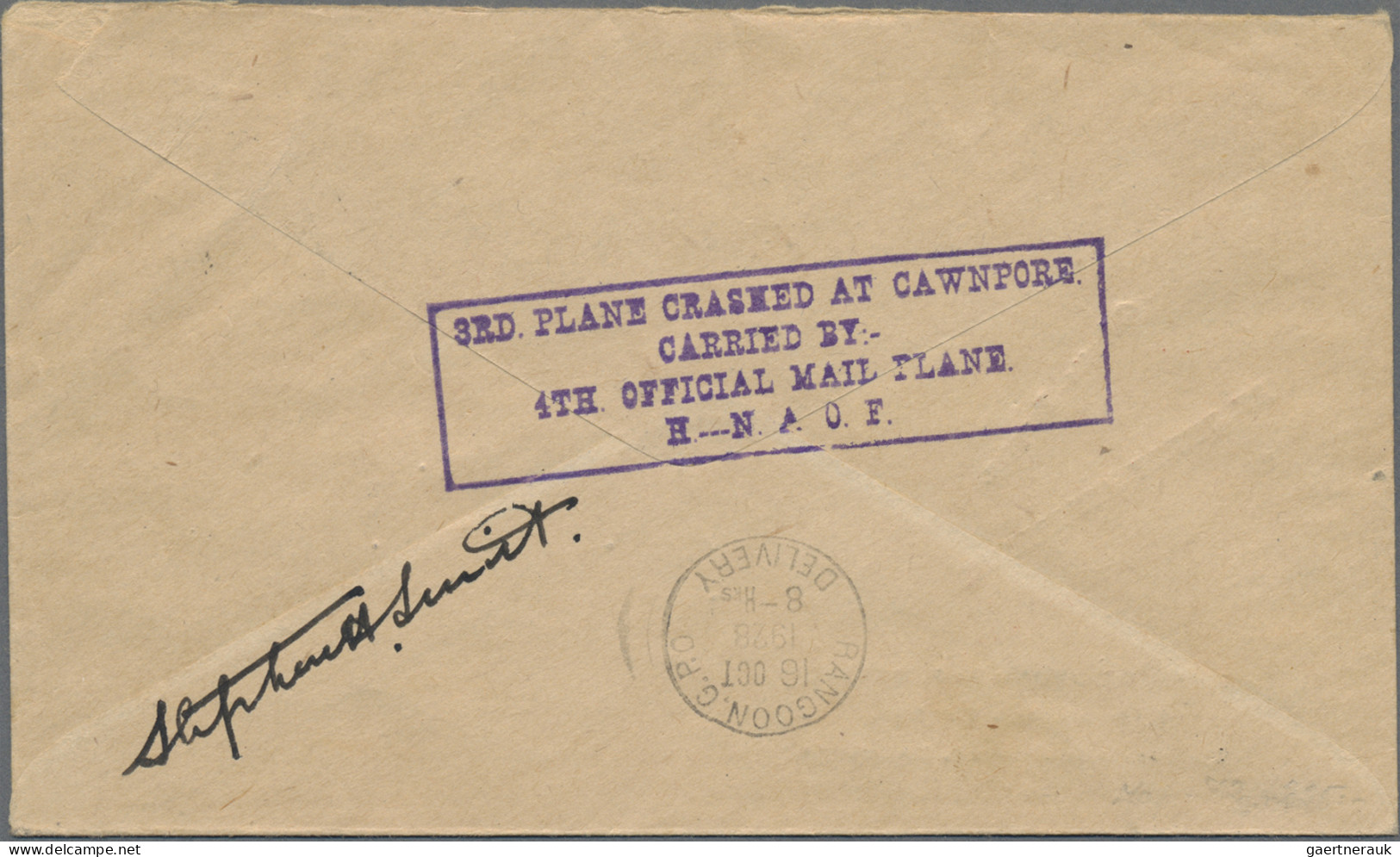 India - Air Mail: 1928, 4 October, Cacheted Airmail Cover "Calcutta-Rangoon. / B - Poste Aérienne