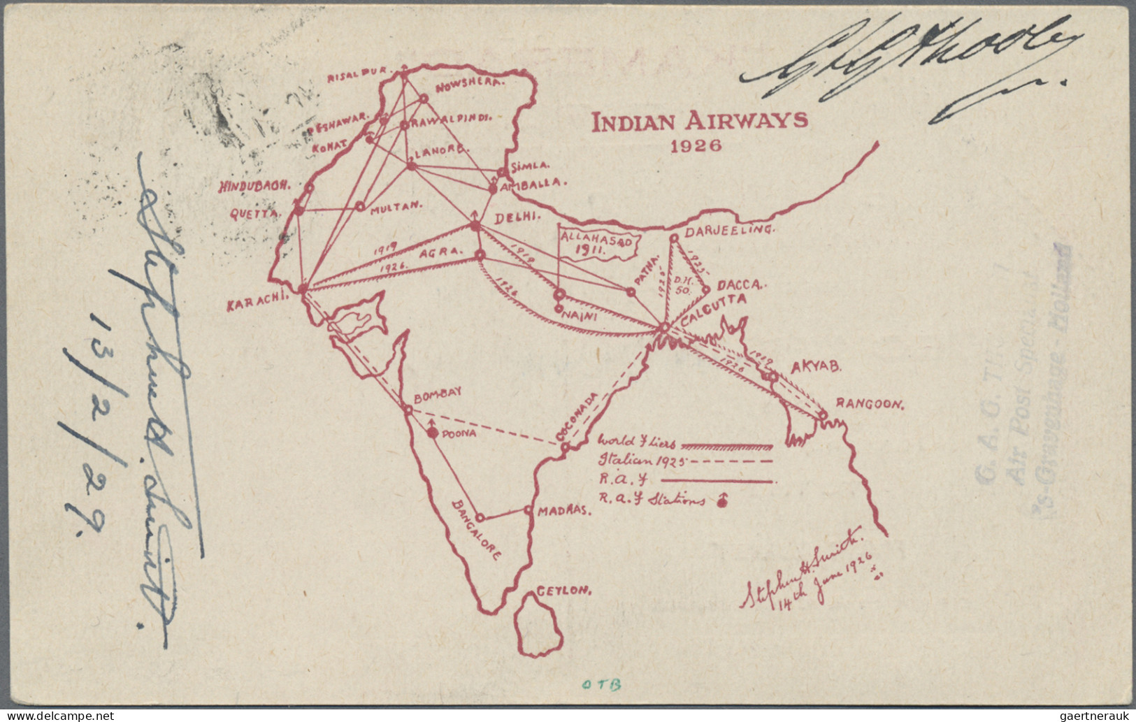 India - Air Mail: 1929, 15 January, Baron Von Koenig Flight Berlin To Tokyo, Cal - Poste Aérienne