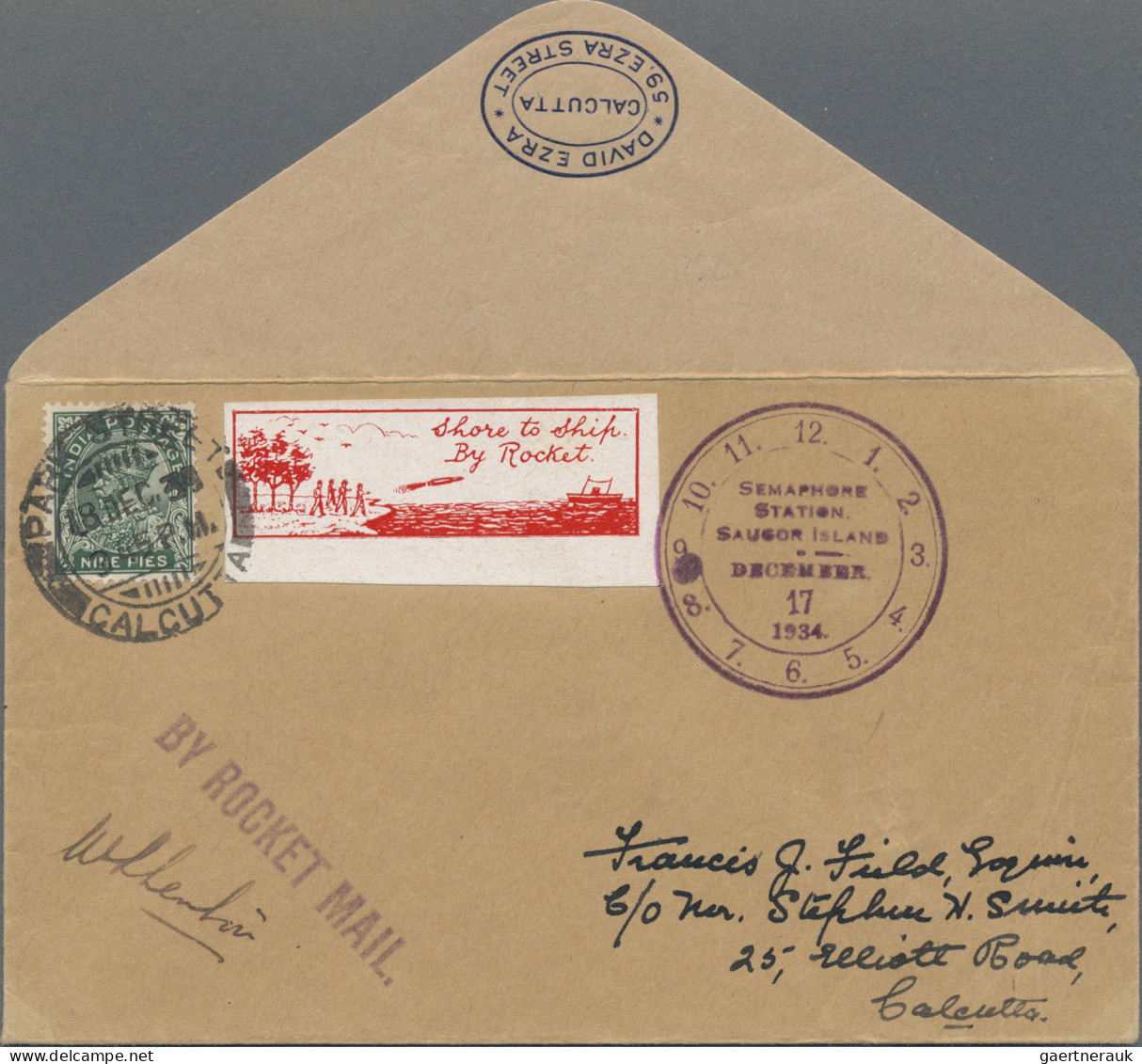 India - Rocket Mail: 1934, Cover Flown With Rocket No.7 On 17th Dec. 1934 From S - Sonstige & Ohne Zuordnung