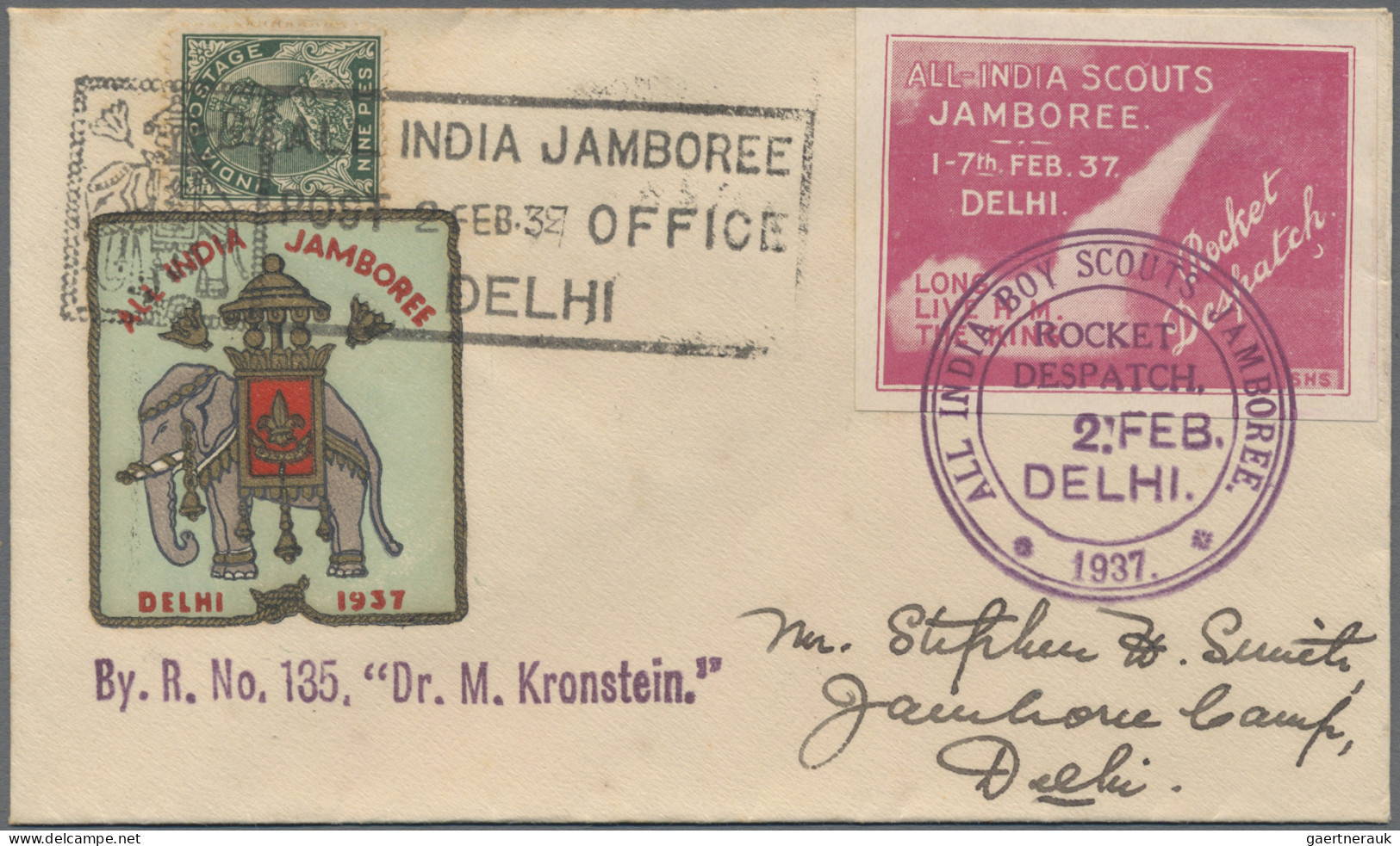 India - Rocket Mail: 1937 (2 Feb.) "ALL INDIA SCOUTS JAMBOREE/DELHI 1937": Cover - Other & Unclassified