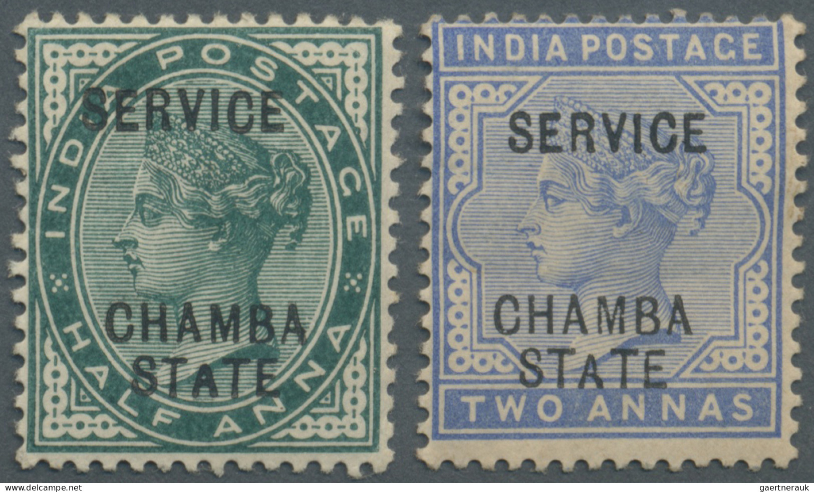 India - States: CHAMBA-Officials 1887-98, ½a Green And 2a Both With Ovpt Variety - Otros & Sin Clasificación