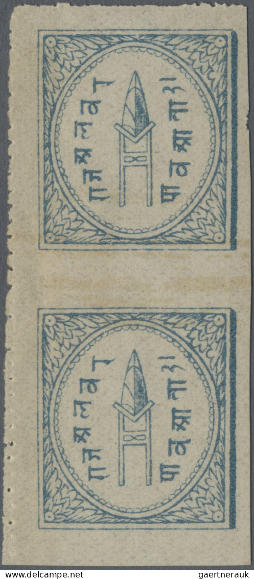 Alwar: 1899-1901 Re-drawn ¼a. Slate-blue, Wide Margins, Horizontal Pair Showing - Alwar