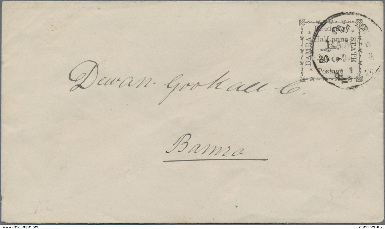 Bamra: 1891 Postal Stationery Envelope ½a. Black Used Within Bamra And Cancelled - Bamra