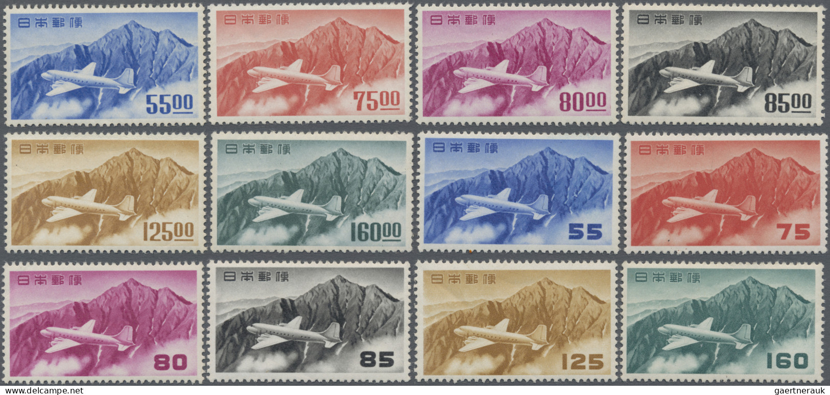 Japan: 1952, Mt. Tateyama Airmails 55-160 Y., Sen-unit And Yen-unit Cpl. Sets, M - Otros & Sin Clasificación