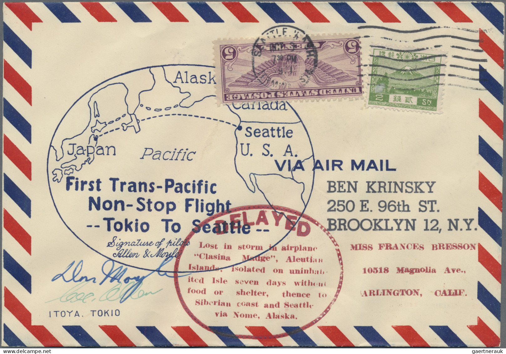 Japan - Specialities: 1931, First Trans-Pacific Non-Stop Flight Tokio To Seattle - Sonstige