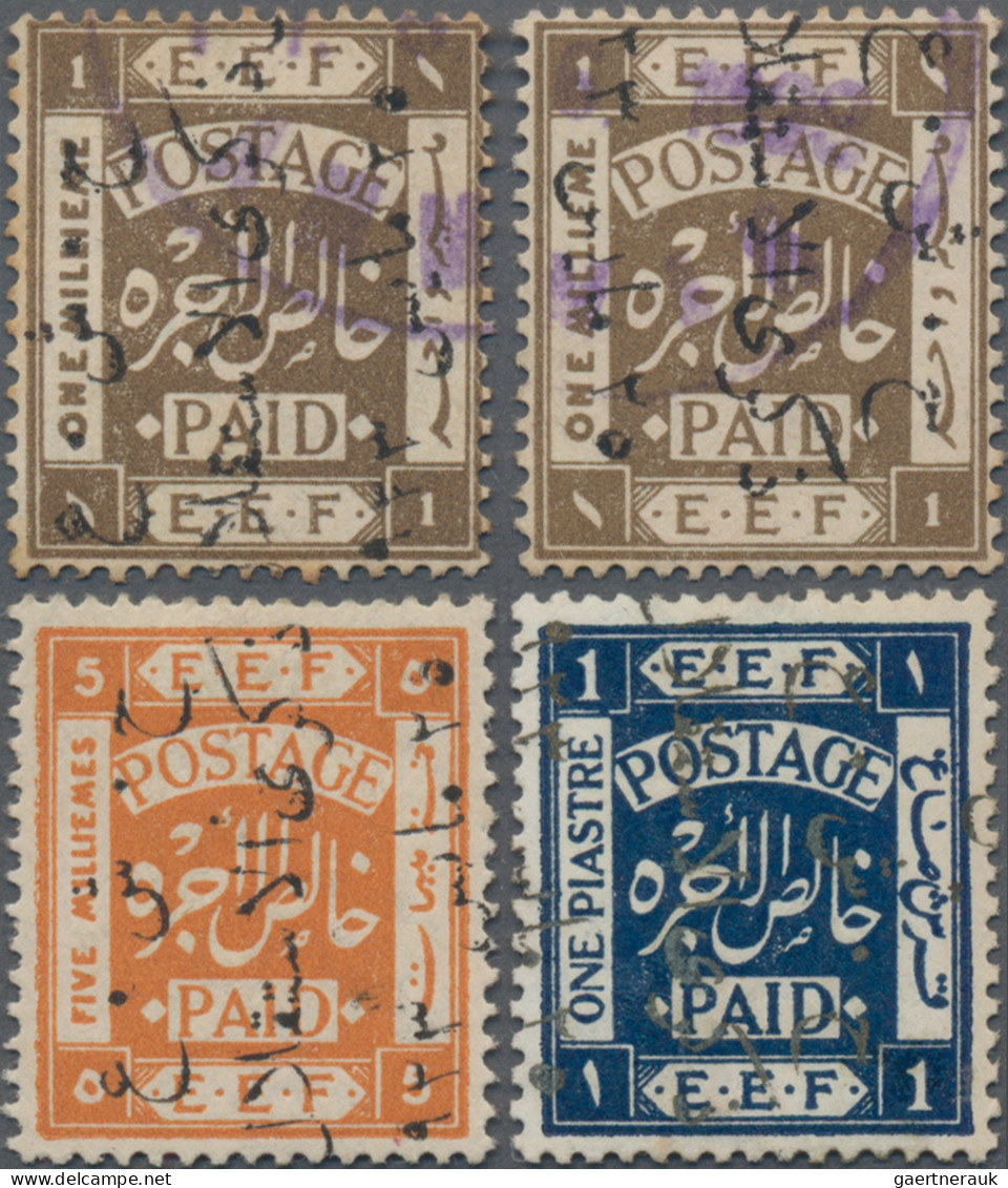 Jordan: 1923/1925 'Independant Palestine' 1m. And 5m. With Ovpt. Upwards, 1m. An - Jordan