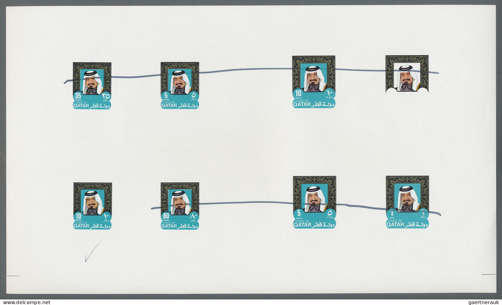 Qatar: 1977, PROOF SHEET Of Sheikh Khalifa Definitives With Eight Similar Design - Qatar