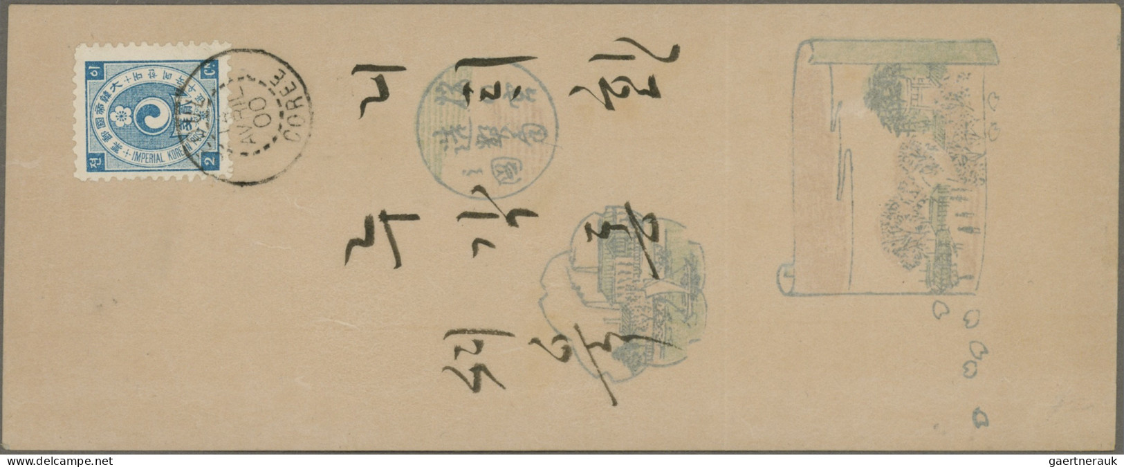 Korea: 1900, Ehwa 2 Ch. Blue, First Design, Tied "SEOUL 14 AVRIL 00 COREE" To Il - Corea (...-1945)