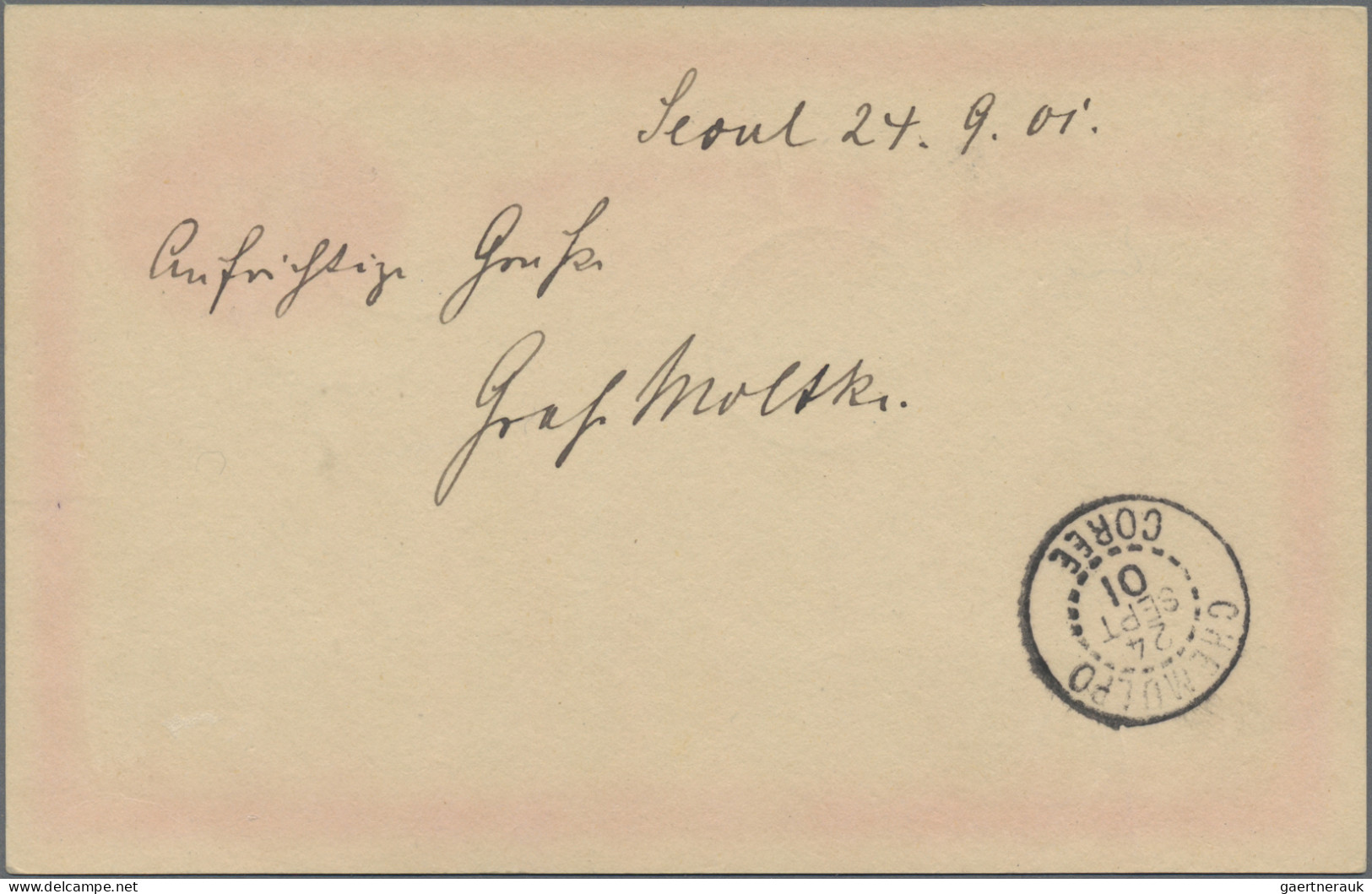 Krorea - Postal Stationary: 1901, UPU Card 4 Ch. Brown Canc. "SEOUL 24 SEPT 01" - Corée (...-1945)