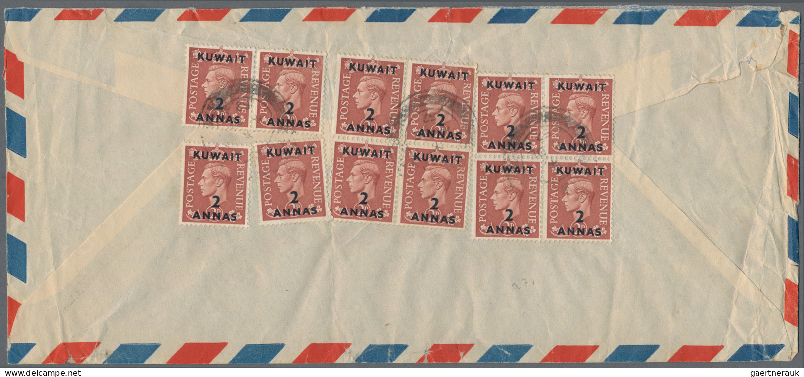 Kuwait: 1952 Air Mail Envelope To Singapore Franked On The Reverse By 12 (blocks - Koweït