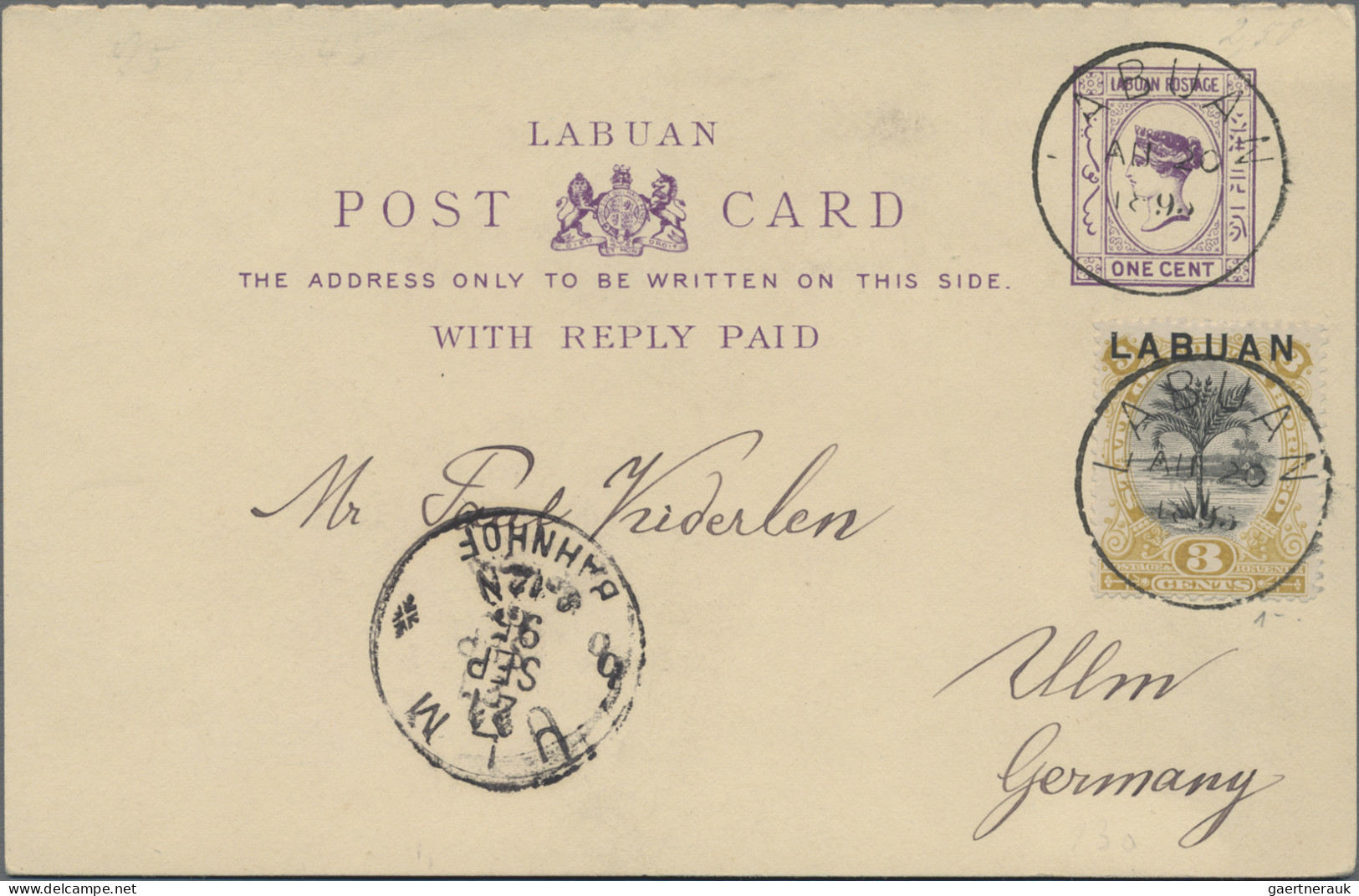 Labuan: 1895 Postal Stationery Double Card 1c+1c Uprated 3c And Used To Germany, - Sonstige & Ohne Zuordnung