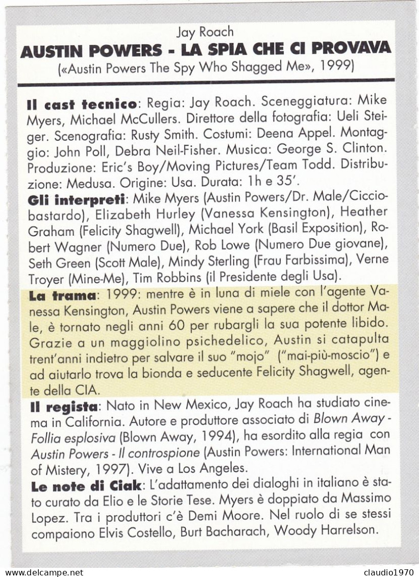 CINEMA - AUSTIN POWERS - LA SPIA CHE CI PROVAVA - 1999 - PICCOLA LOCANDINA CM. 14X10 - Publicidad
