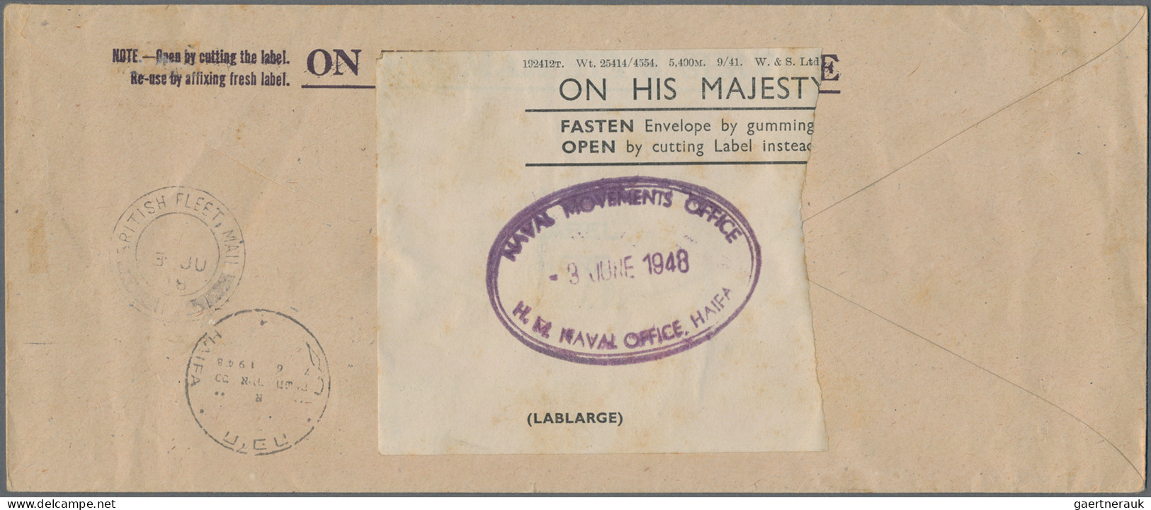 Palestine: 1948 Registered Envelope Written From 'H.M. Naval Office, Haifa' Addr - Palestine