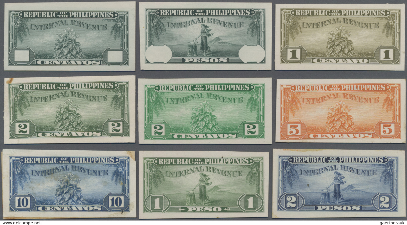 Philippines: 1950s, Internal Revenue 1c.-20.000 Pesos, Set Of 18 Recess-printed - Filippijnen