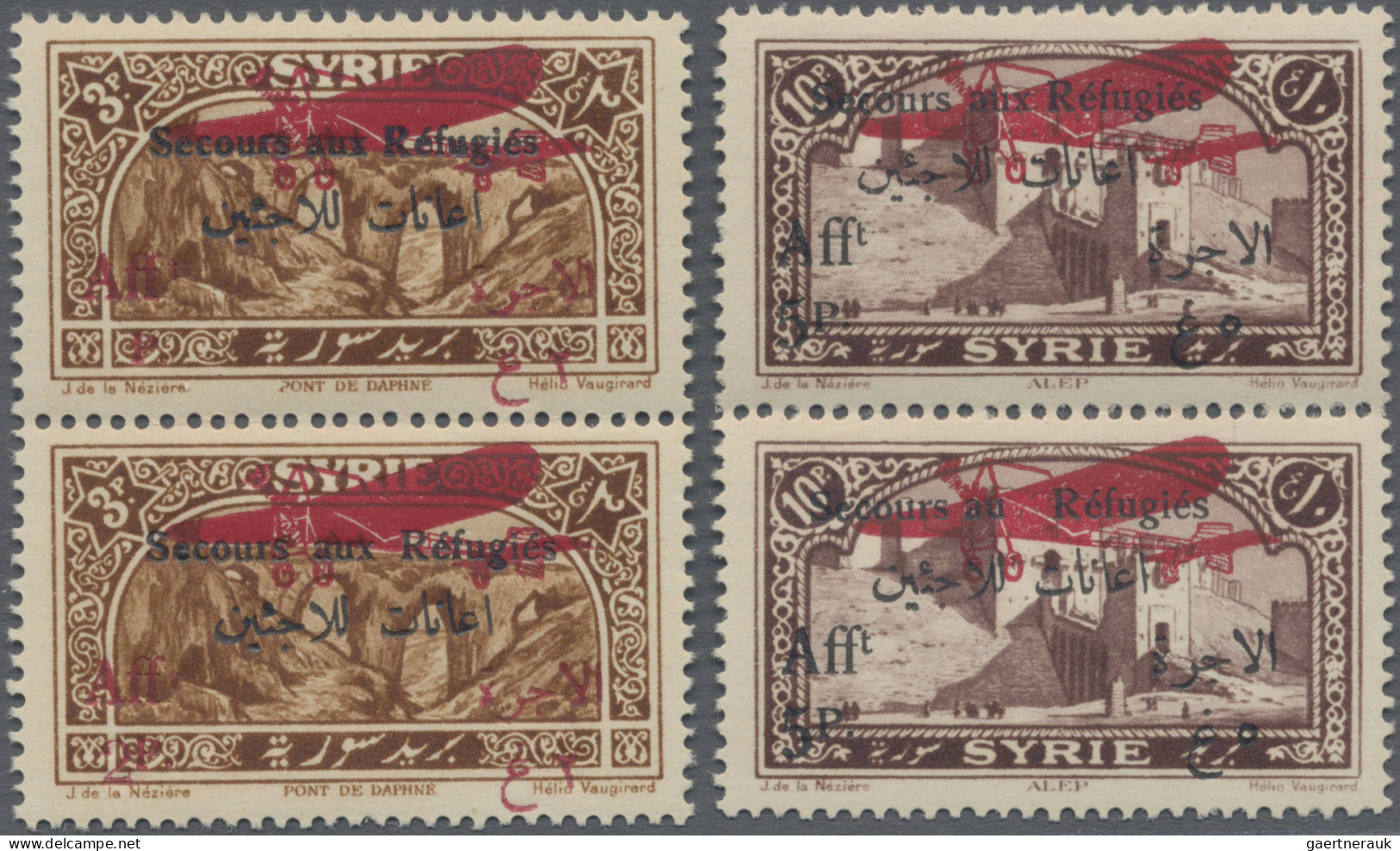 Syria: 1926, Refugee's Relief, Airmail Stamps 2pi. On 3pi. Brown Showing Variety - Syrien