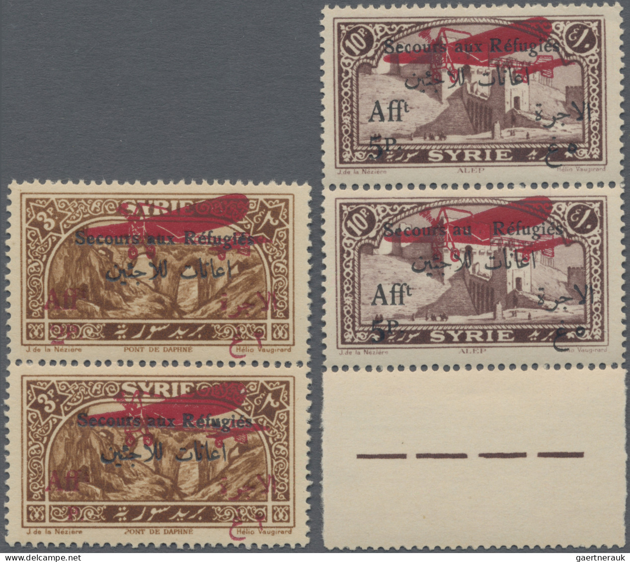 Syria: 1926, Refugee's Relief, Airmail Stamps 2pi. On 3pi. Brown Showing Variety - Syrien