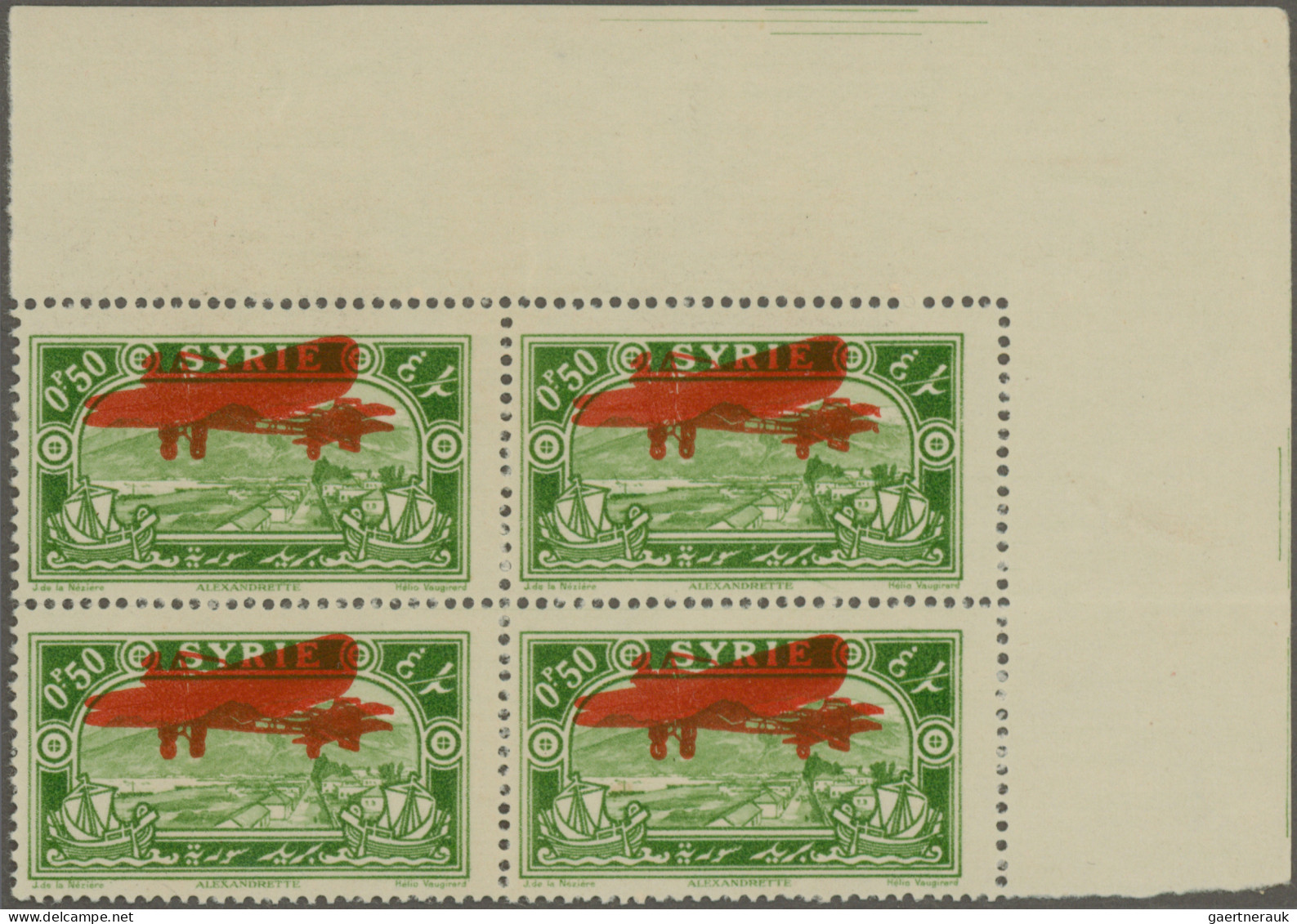 Syria: 1929, Airmail 0.50pi. Yellow-green With Double Surcharge, Marginal Block - Syrie