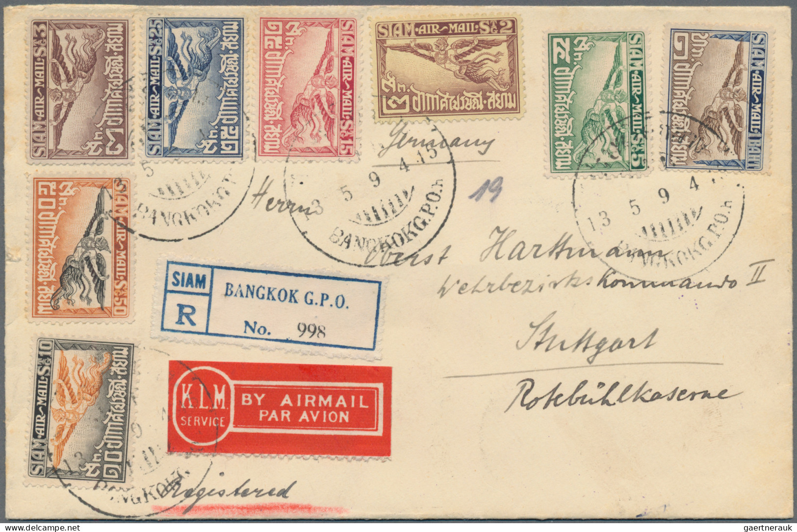 Thailand: 1925, Airmails "Garuda", 2s.-1b., Complete Set Of Eight Values On Regi - Thailand