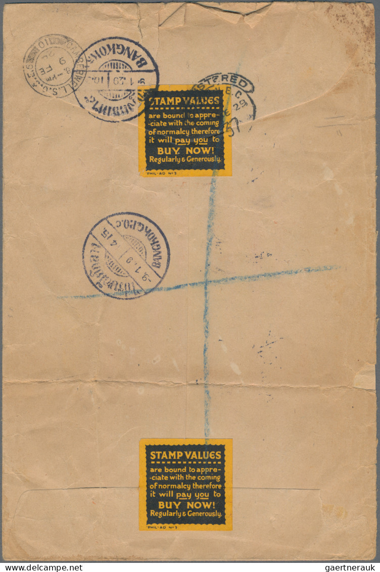 Thailand: 1929 Registered Cover From Lampang To London Via Bangkok, Franked 1925 - Thailand