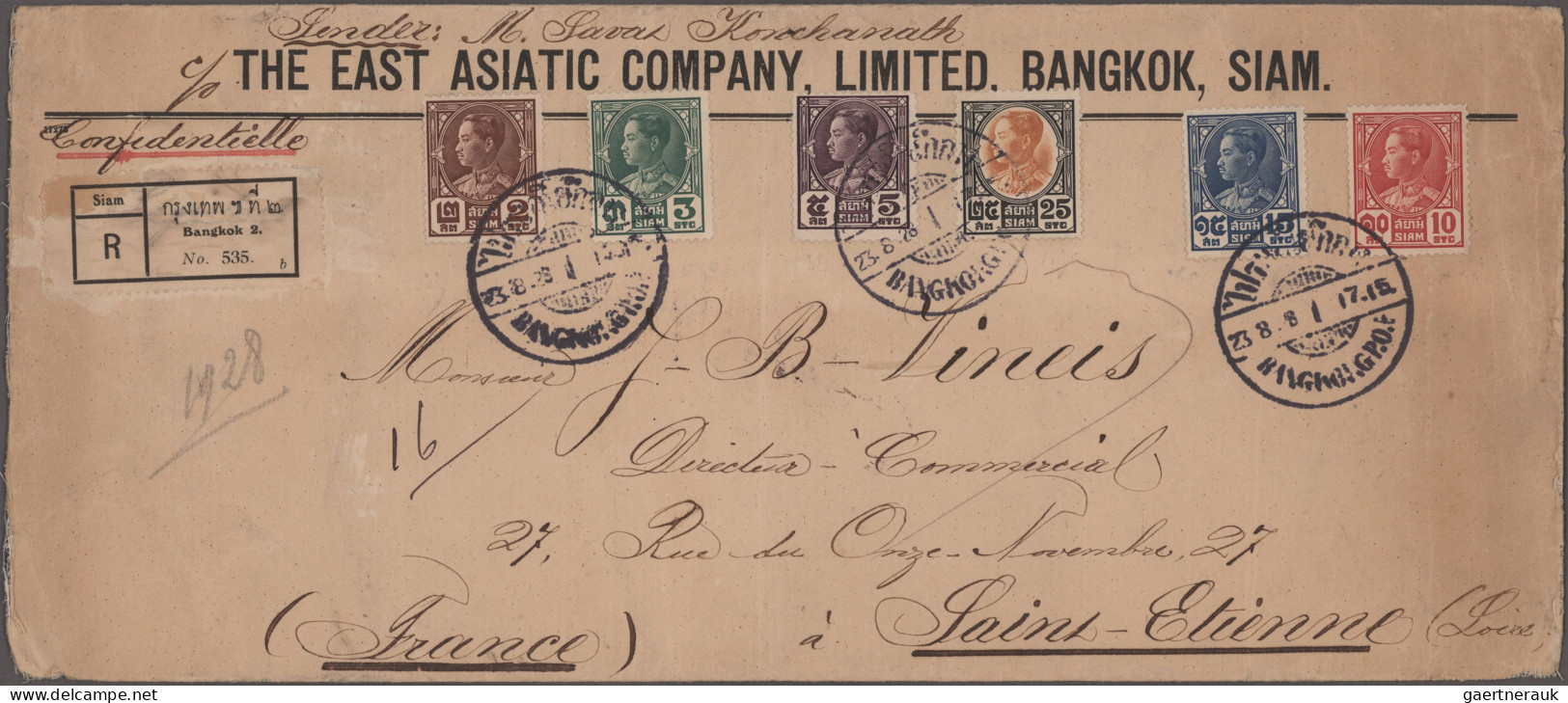 Thailand: 1928 Registered Envelope Headed 'The East Asiatic Company ...' Used Fr - Thaïlande