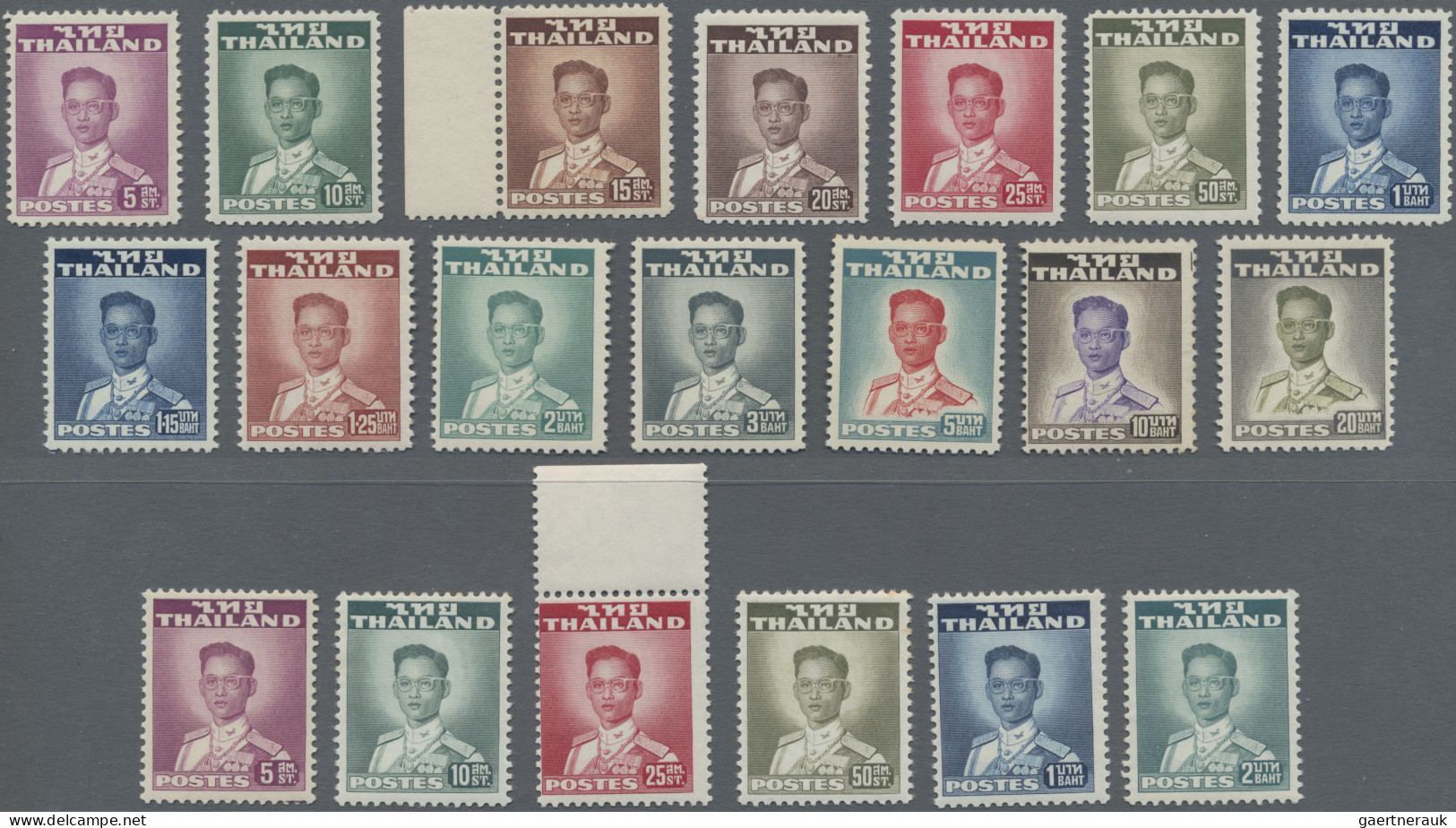 Thailand: 1951 'King Bhumibol Aduljadeh' Definitives Complete Set Of 14, Waterlo - Thaïlande