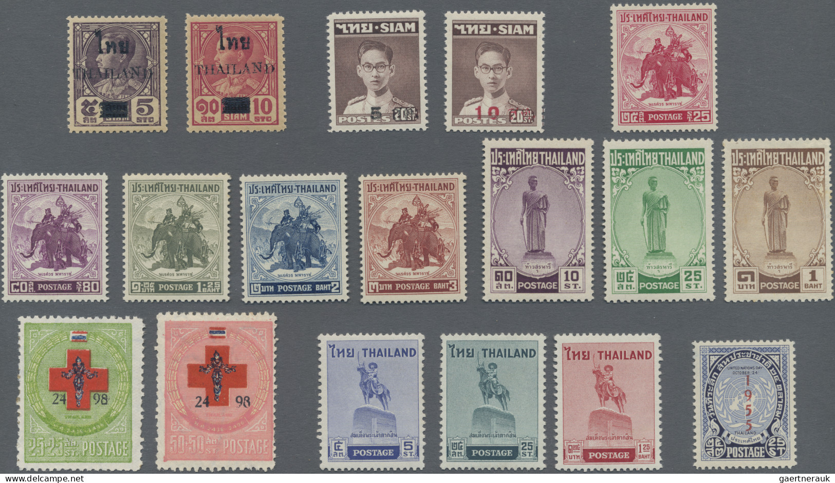 Thailand: 1955 Complete Set Of 1955 Issues Except Red Cross 1b+1b (= 18 Stamps), - Tailandia