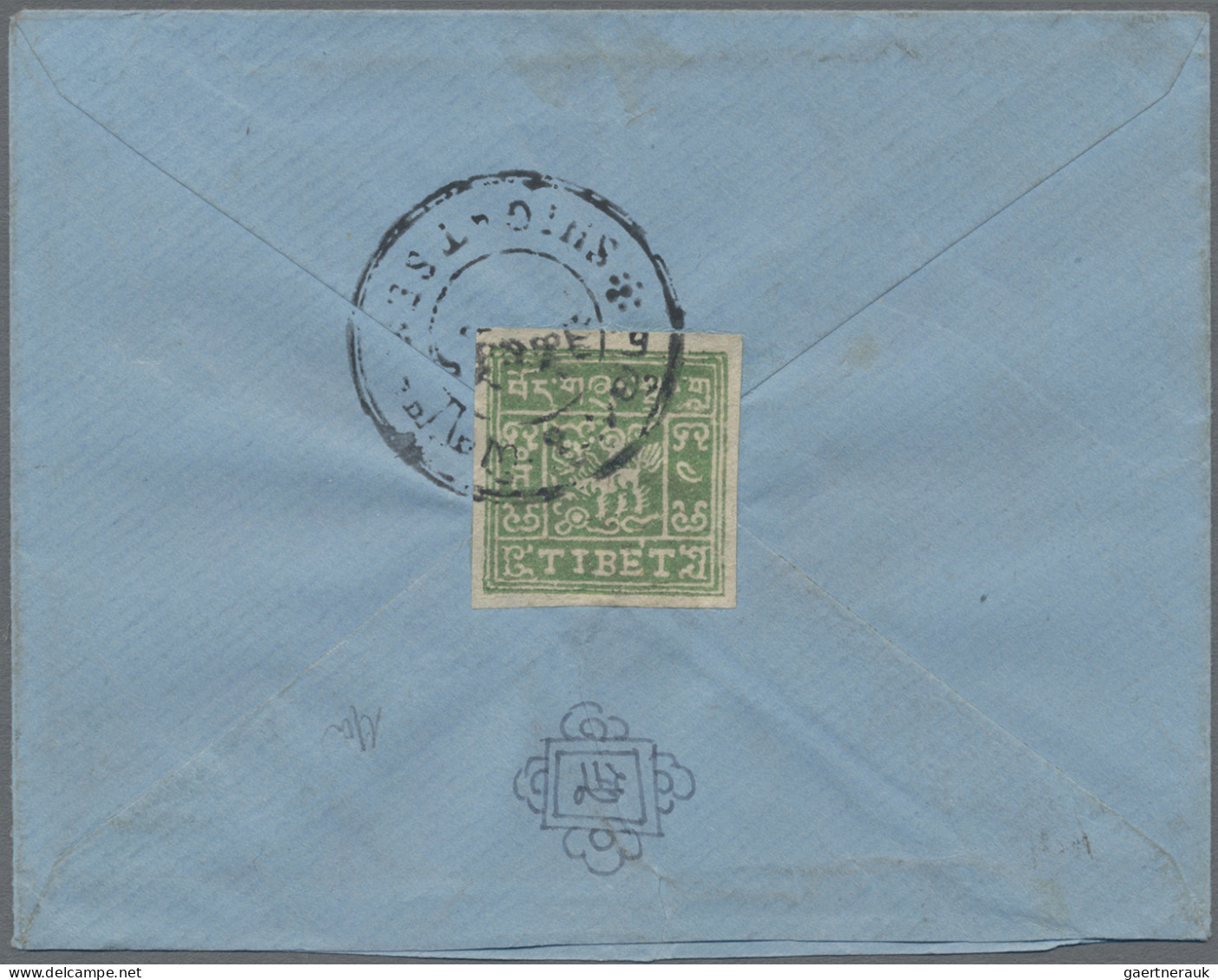 Tibet: 1933 Ff. Third Issue 4t. Greyish Green, Imperf, Tied By SHIGATSE C.d.s. T - Sonstige - Asien