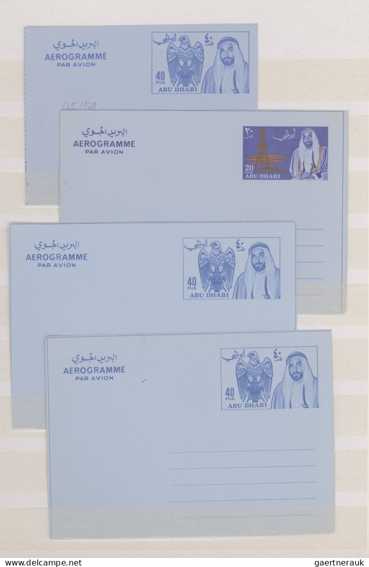 Abu Dhabi: 1964/1971, collection of 32 unused air letter sheets incl. types.