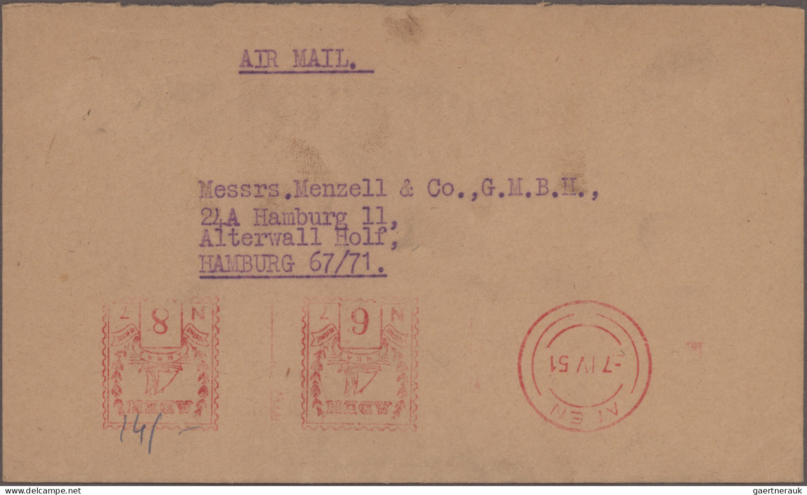 Aden: 1951/1966, METER MARKS, Lot Of Seven Commercial Covers Mainly To Germany S - Jemen