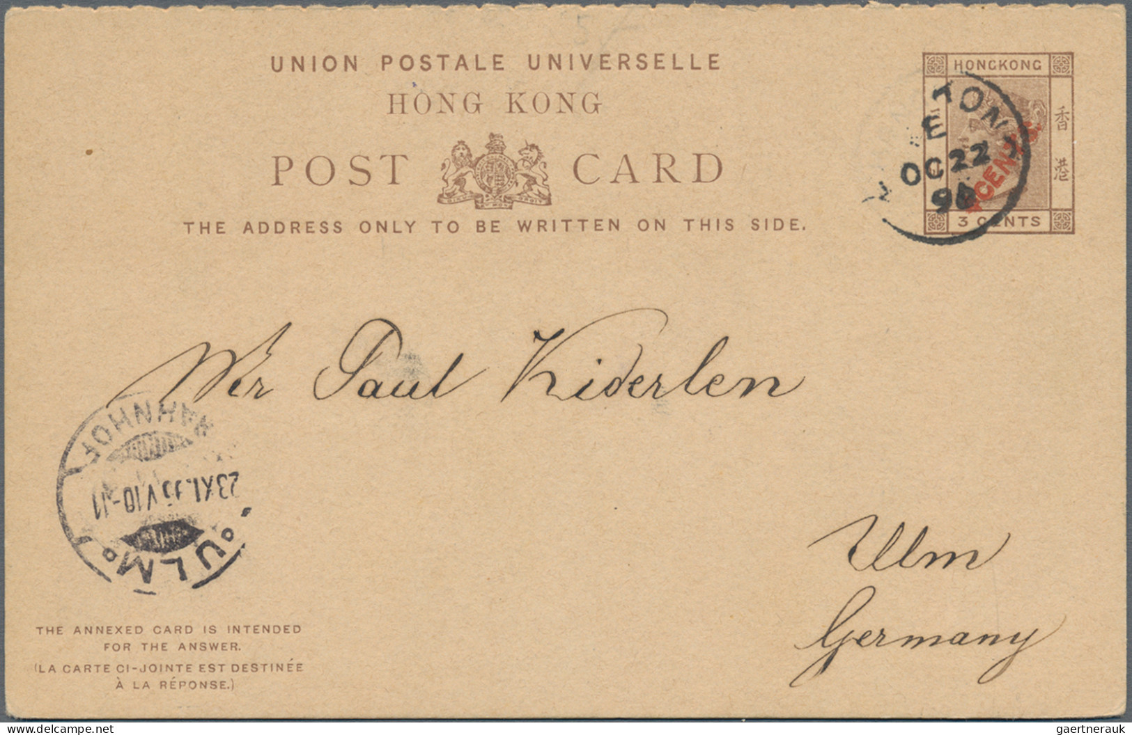 Hong Kong - postal stationery: 1894/1911, ten used stationeries of QV (5) and KE