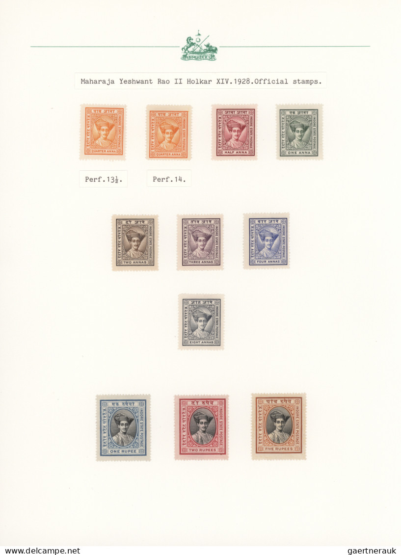 Indore: 1927/1940, Definitives "Maharaja Yeshwant Rao Holkar II", Specialised Co - Autres & Non Classés