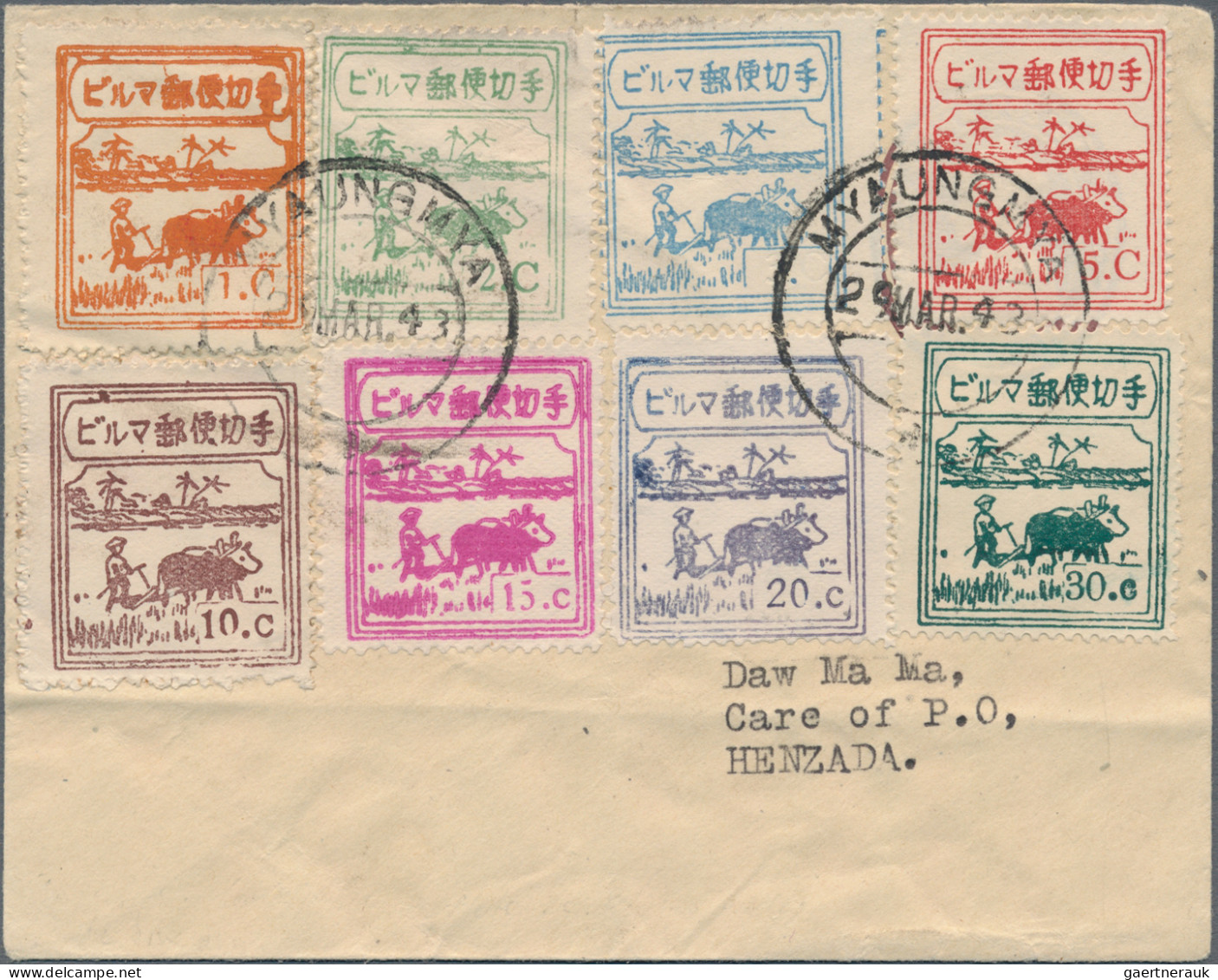 Japanese Occupation WWII: 1942/1944, Dealer Stock Of Covers, Postal Stationeries - Myanmar (Birmanie 1948-...)