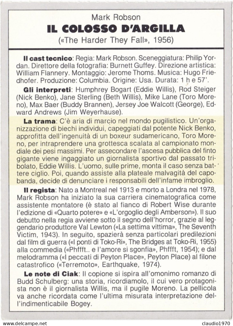 CINEMA - IL COLOSSO D' ARGILLA - 1956 - PICCOLA LOCANDINA CM. 14X10 - Publicidad