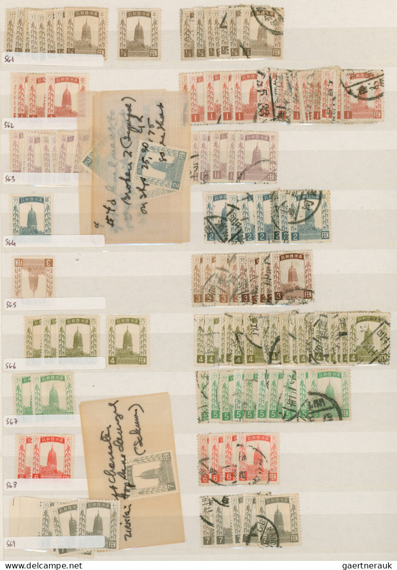 Mandchukuo: 1932/1945, Stock In Well-filled Stockbook, Including The First Issue - 1932-45 Manchuria (Manchukuo)