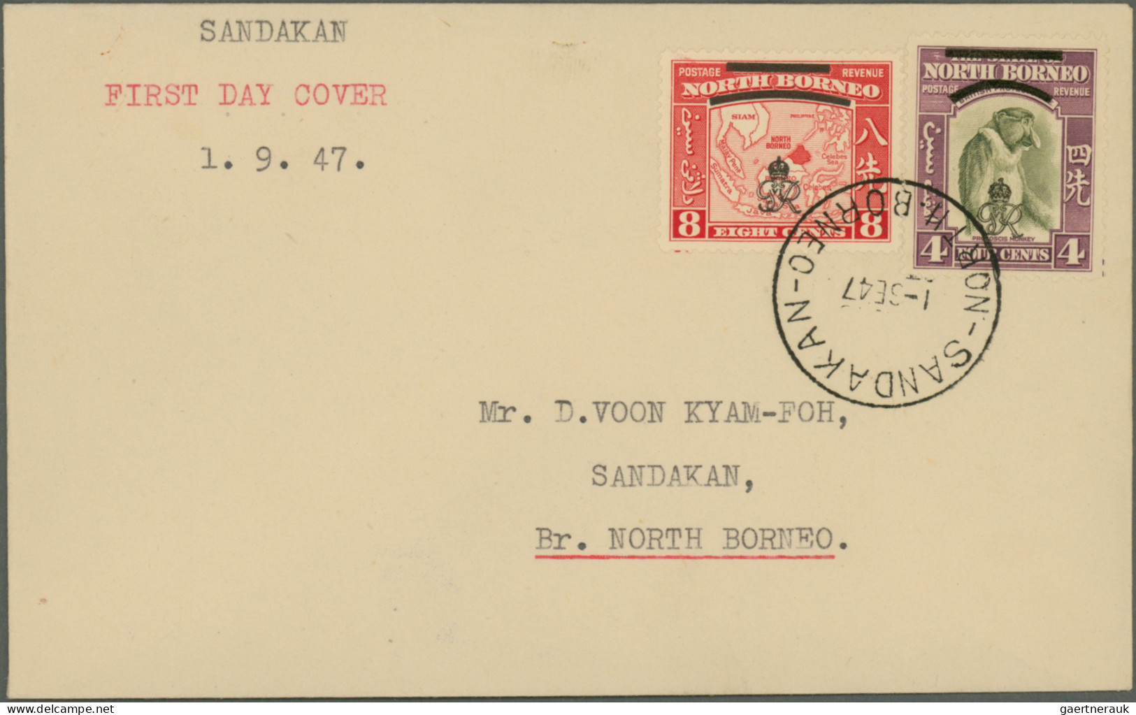 North Borneo: 1947/1961 Three Interesting Covers, With 1947 (1 Sep) FDC For Optd - Bornéo Du Nord (...-1963)