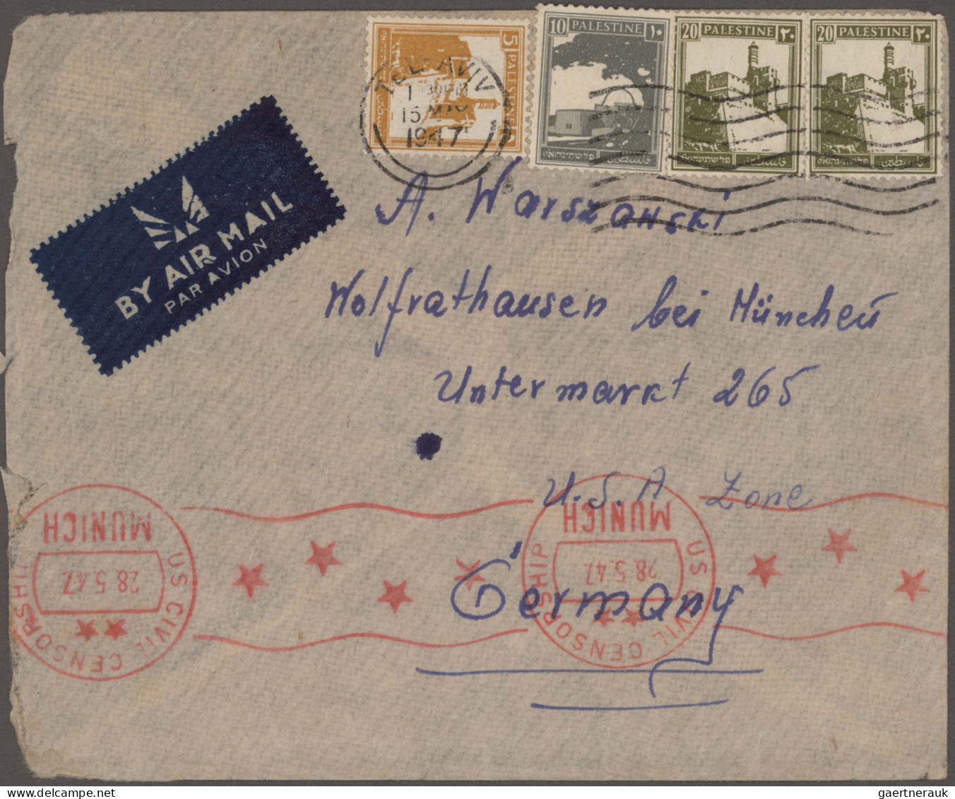 Palestine: 1933/1947, Lot Von 19 Briefen, Karten Und Ganzsachen Aus Palästina Na - Palestine