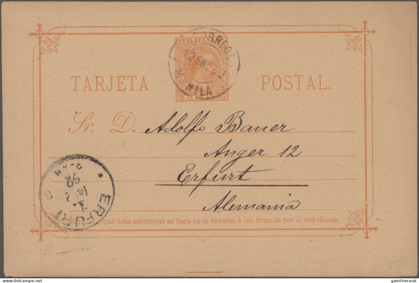 Philippines - Postal Stationery: 1889/1892 Two 1892 P/s Cards 3c. Used To German - Philippinen