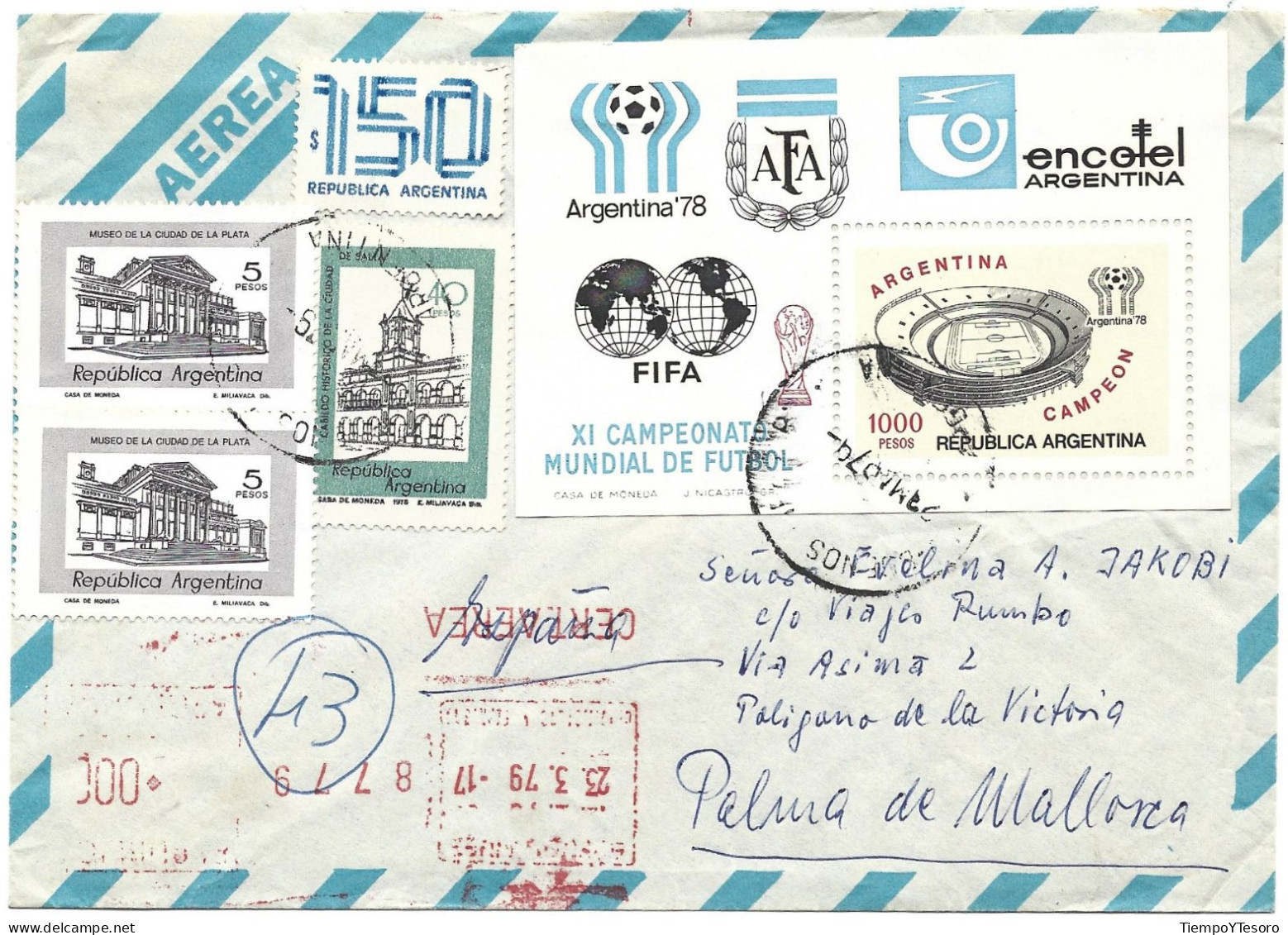 Correspondence - Argentina To Spain, FIFA Stamps, 1979, N°231 - Usati